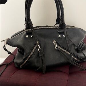 Rebecca Minkoff Black Leather Satchel with Silver Zippers